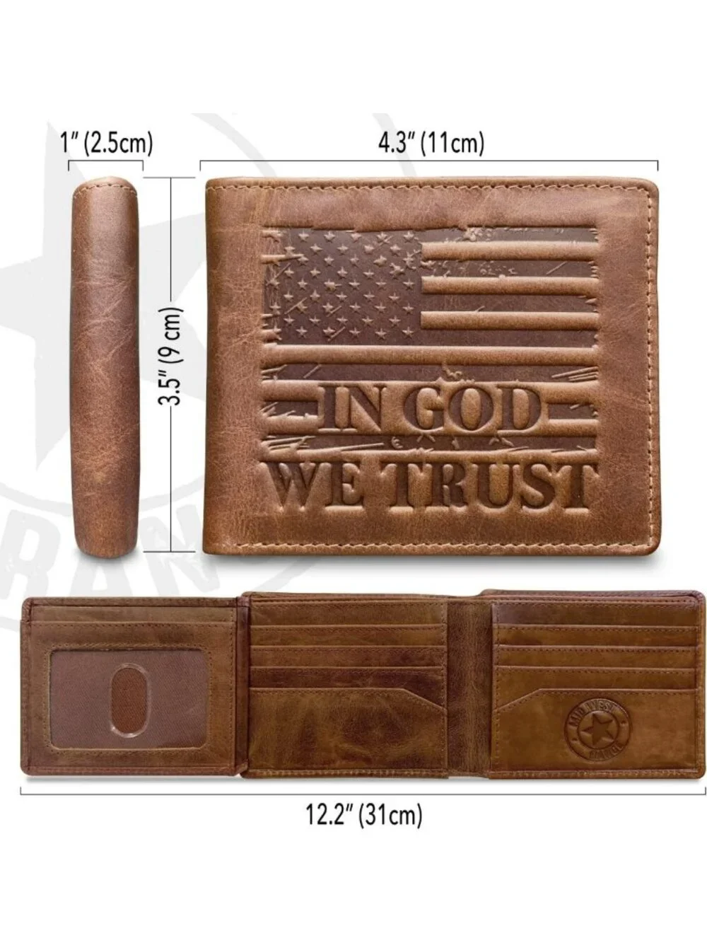 American Flag Bifold Wallet for Men, 'IN GOD WE TRUST', Stylish & Durable Design